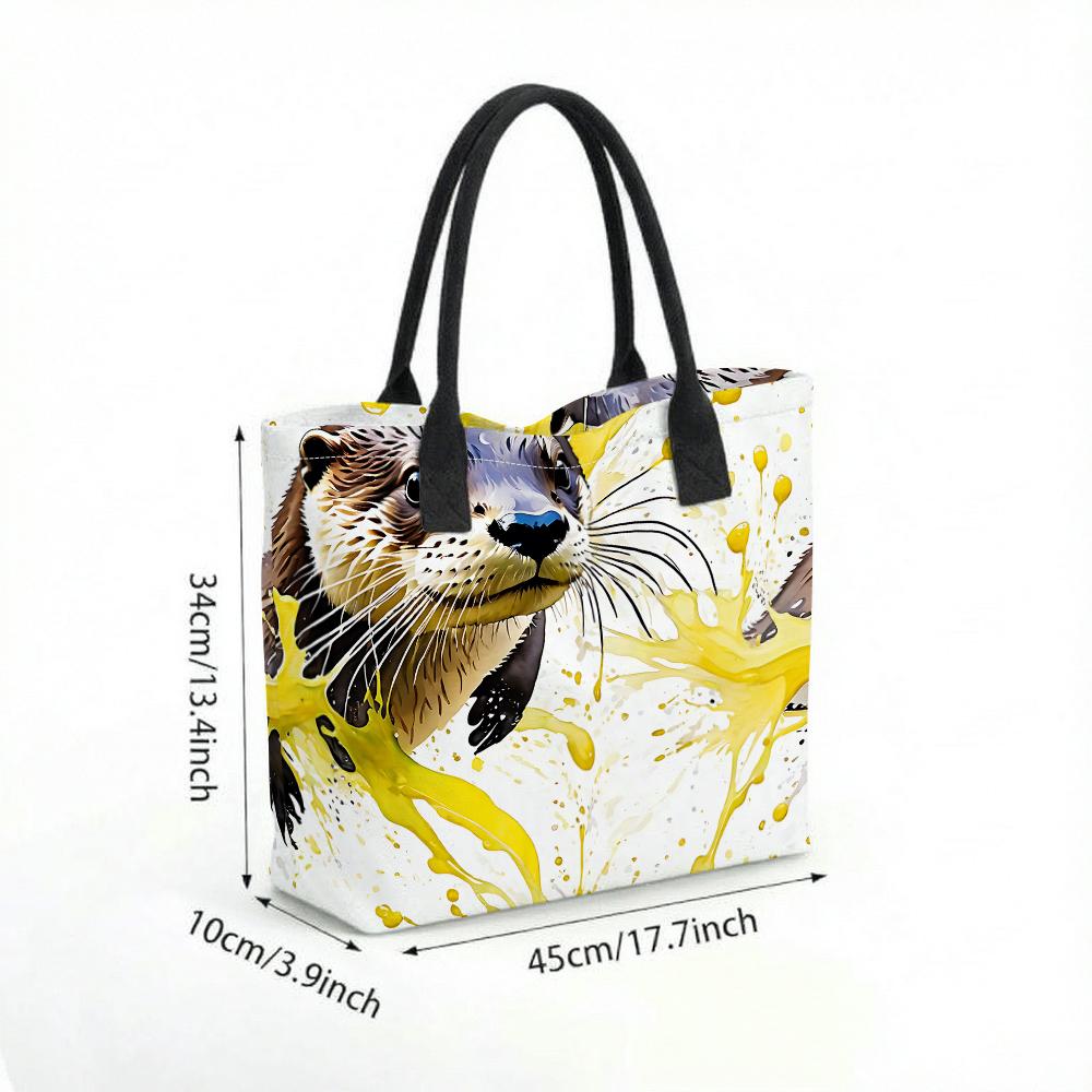 Watercolor Otter Print Tote Bag Large Capacity Casual Handbag for Daily Use