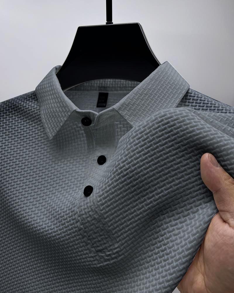 European & American High-End Mesh Ice Silk Men's Polo Shirt - Solid Color, Short-Sleeve, Smooth Fabric