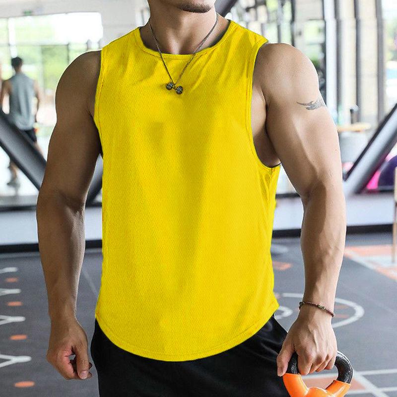 Men'S Summer Sports And Leisure Muscle Fitness Mesh Breathable Quick Drying Solid Color Sleeveless Vest For Men