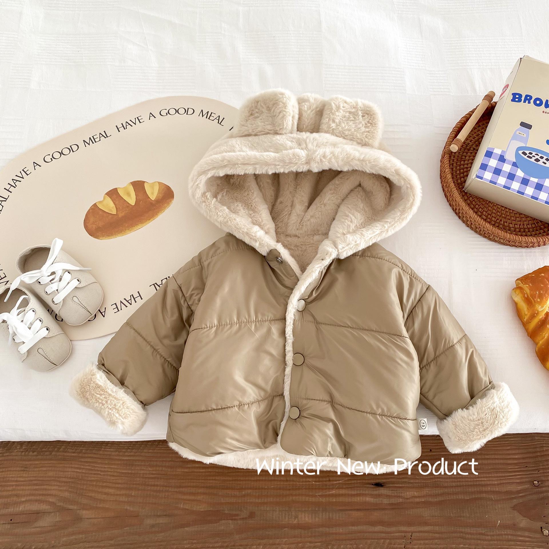 Baby Boys and Girls Fleece Lined Coat Hooded Winter Thick Cotton Jacket Toddler Clothing 73 хаки