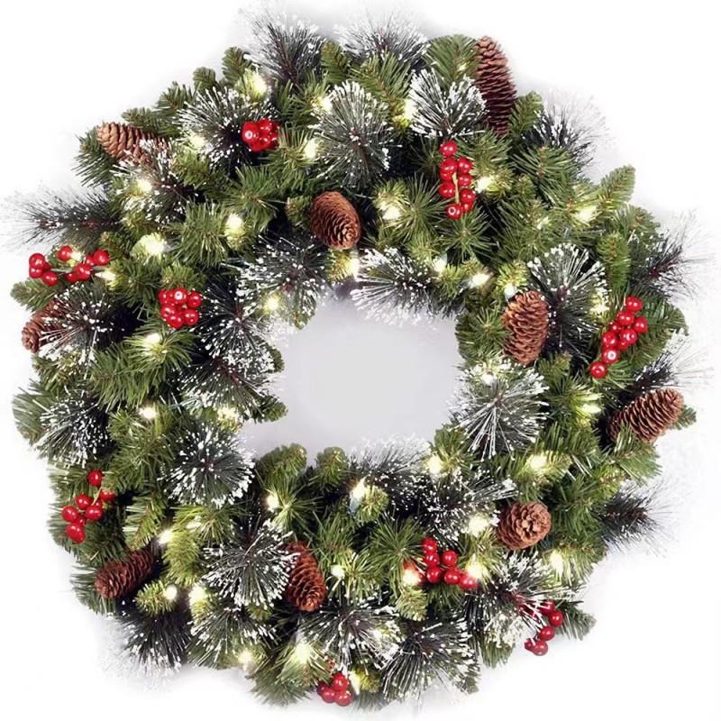 3D Christmas Wreath Door Decor With Berries Pinecones Red Balls Holiday Entrance Mantel Home Festive Display