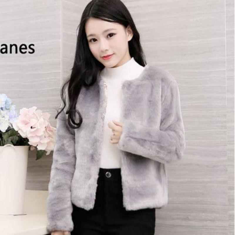 Plush jacket women's short winter new top imitation Rex rabbit hair imitation fur slim long sleeve white