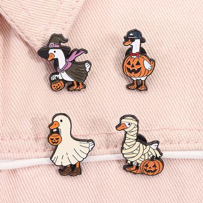 Just A Boney Goose Skeleton Enamel Pins Spooky Halloween Goose Skeleton Pumpkin Brooches Lapel Badge Jewelry Gifts for Friends