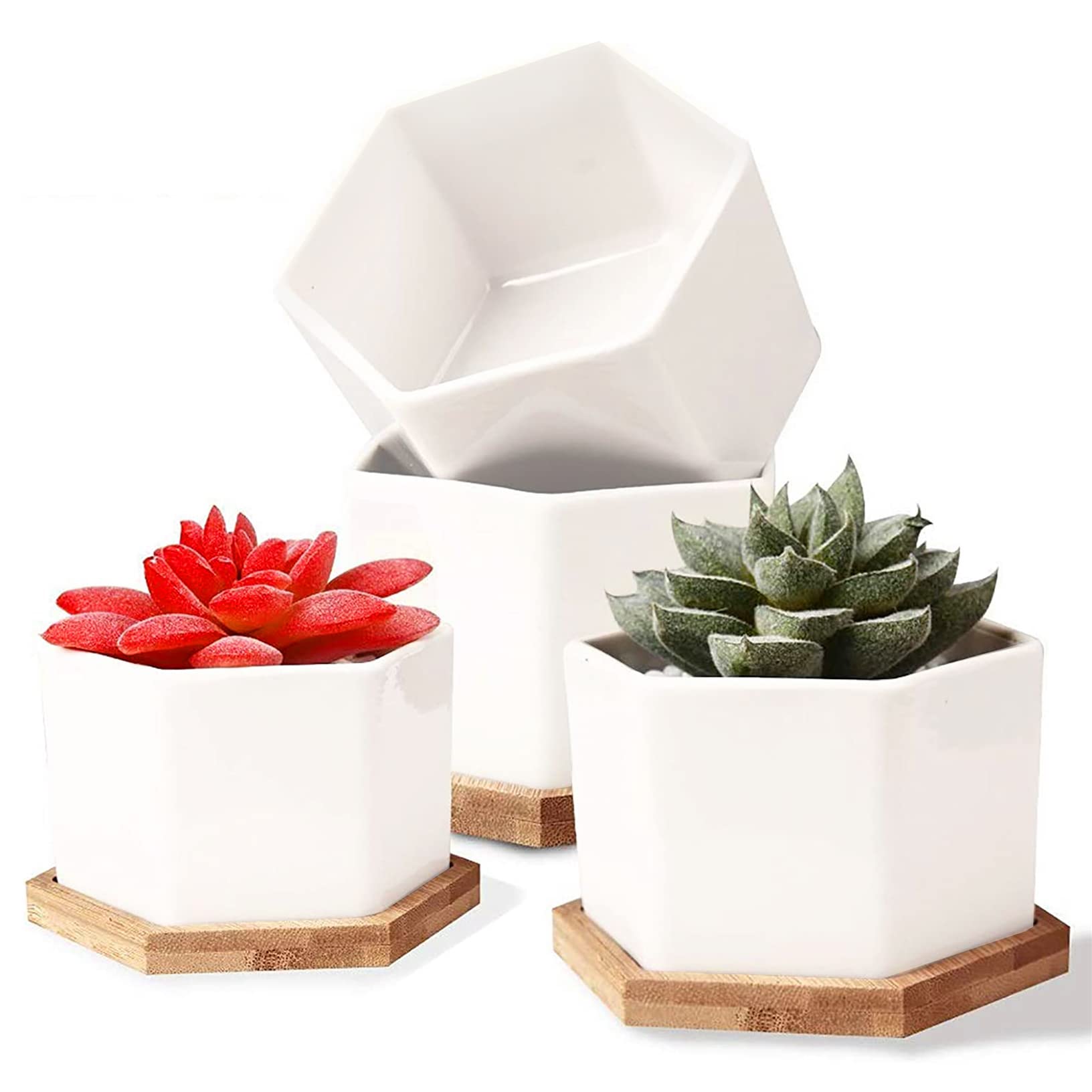 

FaceColor Суккулентный керамический кактус шестигранный с поддоном для слива белый подходит для живого сада набор из 4 шт. не горшок, горшок, кашпо, горшок, (Размер 9106 см), белый