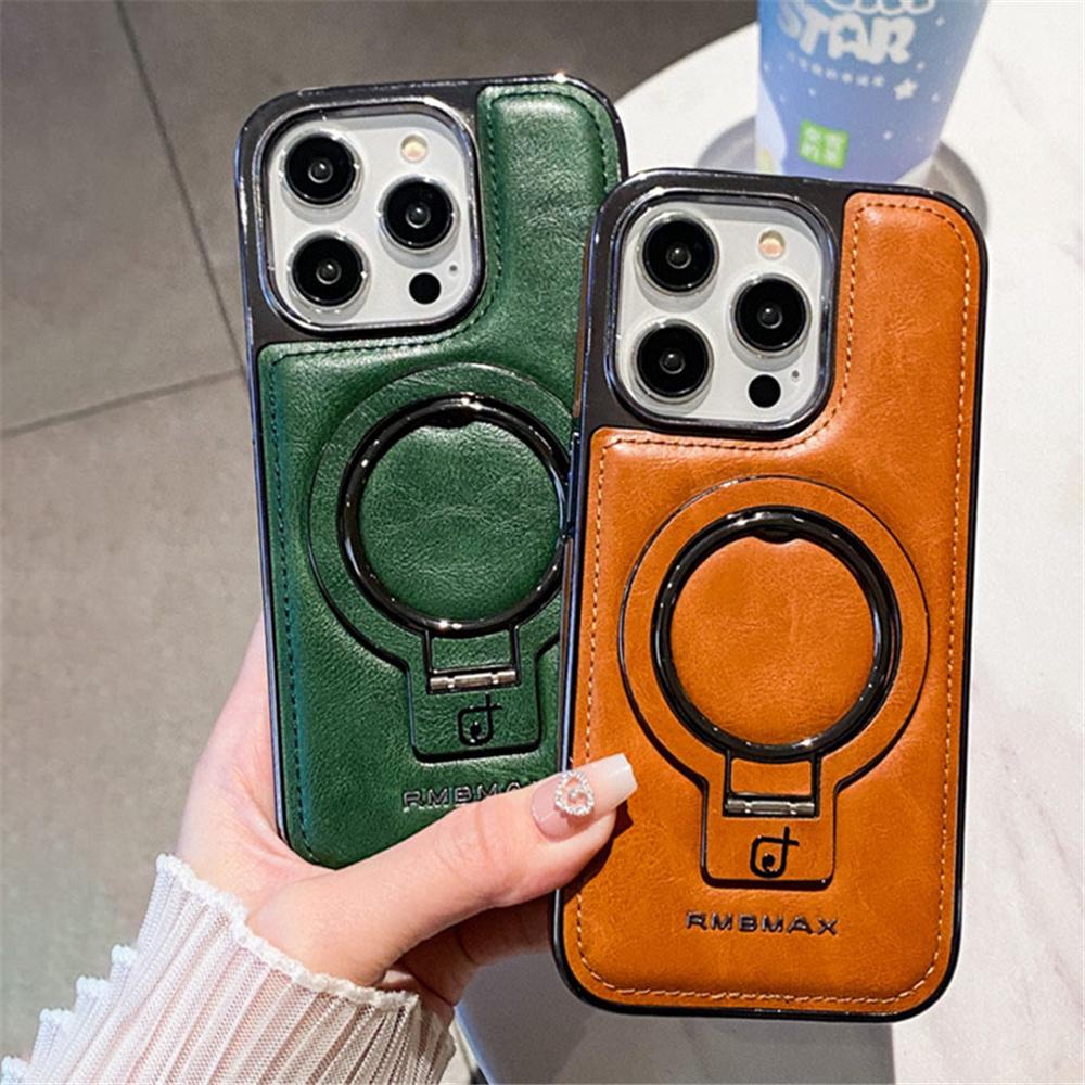Luxury Lambskin Leather Folding Holder Magnetic for Magsafe Case for iPhone 17 Air 13 12 14 15 16 Pro Max Soft Shockproof Cover