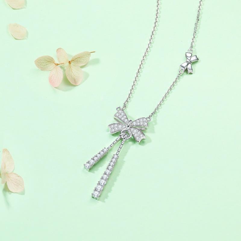 Sterling silver smart fringed bow necklace female versatile personality s925 silver pendant