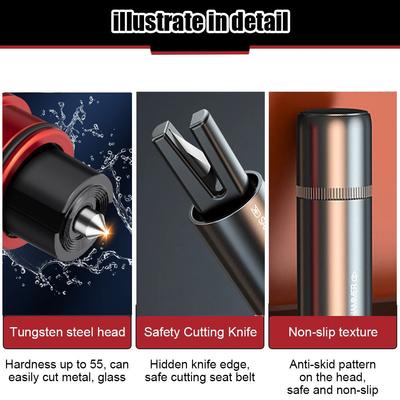 2 In 1 Car Safety Hammer Emergency Glass Breaker Cut The Seat Belt High Hardness Tungsten Steel Rescue Tool Auto Accessories
