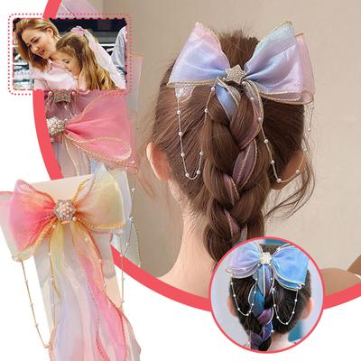 Color Ribbon Haarschleife für Mädchen, Prinzessinnen-Haarschleife, Krokodil-Clip, Haarschmuck, Regenbogenschleifen, geeignet für Mädchen, Kleinkinder, Teenager