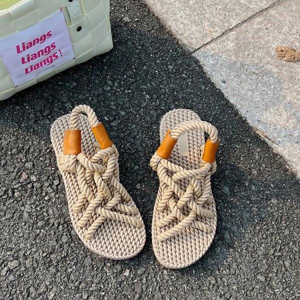 Fashion Comfort Shoes for Women Cross Breathable Flat Sandals Strappy Heels Cross-Shoes Anti-Skid Without  Beach Girls Scandals Slipper