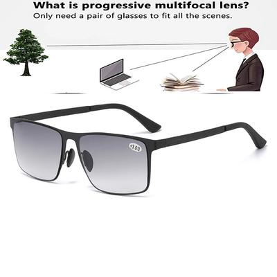 Ochelari de soare de lectură multifocali progresivi dreptunghiular retro balamale cu arc Ochelari de lectură confortabili +0,75 până la +4 protecție UV