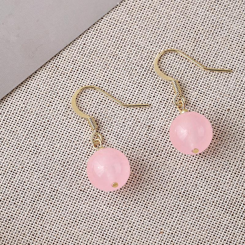 Natural Pink Crystal Earrings Cute Original Handmade Earrings Retro Chinese Simple Versatile Light Luxury Earrings