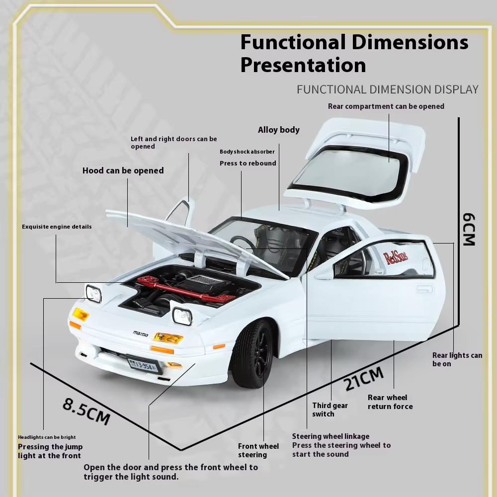 LYZRC New 1:24 Mazda RX7-FC Large Car Model Ornament Simulation Alloy Car Children's Toy Car Sports Car Genuine Collection Boy Gift