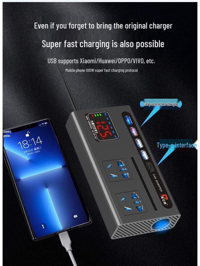Universal Car Inverter 12V/24V to 220V Power Socket for Sedan/Truck Charging