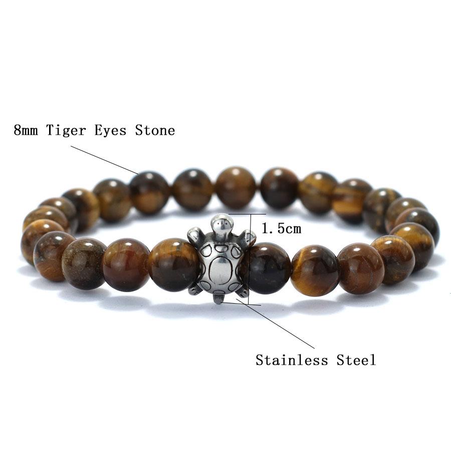Simple Style Natural Stone Beaded Bracelet For Men Stainless Steel Turtle Braslet Surfer Nautical Ocean Cuckold Braclet Pulsera
