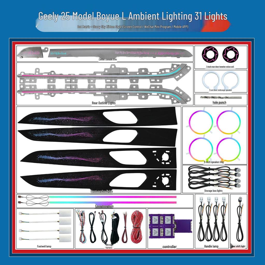 Compatible Ambient Light Replacement for Geely Boyue L/PRO/X/COOL Interior - Dynamic Flowing Design