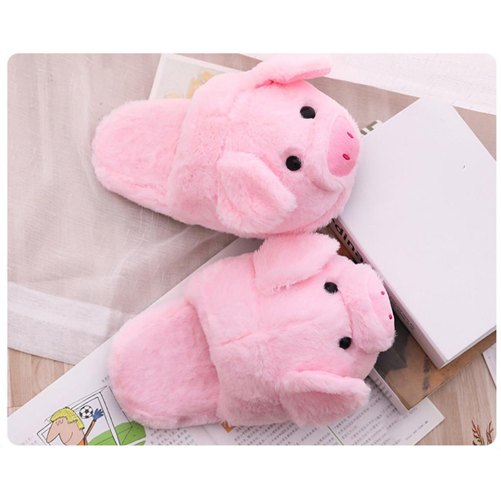 Pig Plush Cotton Slippers And Winter Closed Toe Non- Warm Home Indoor Floor Shoes