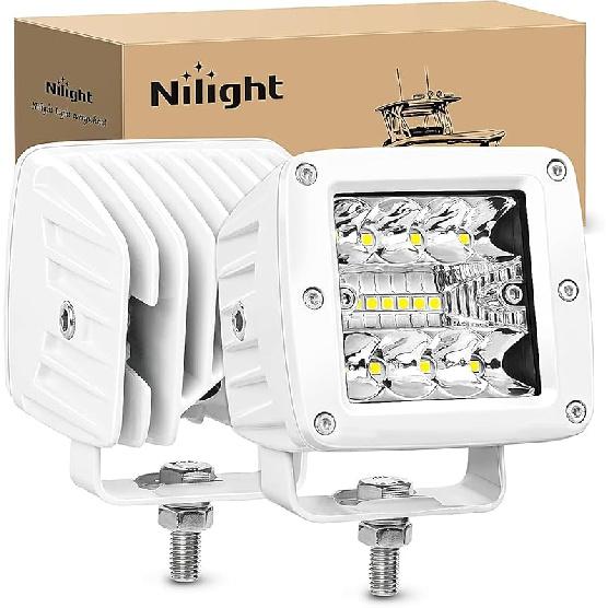 Nilight LED Pods 2Pcs 3 Inch 42W LED Cubes Spot Flood Combo Square Driving Fog Off Road Work Lights for Trucks Pickup Golf Cart SUV ATV UTV 4x4 Van White Shell White Light