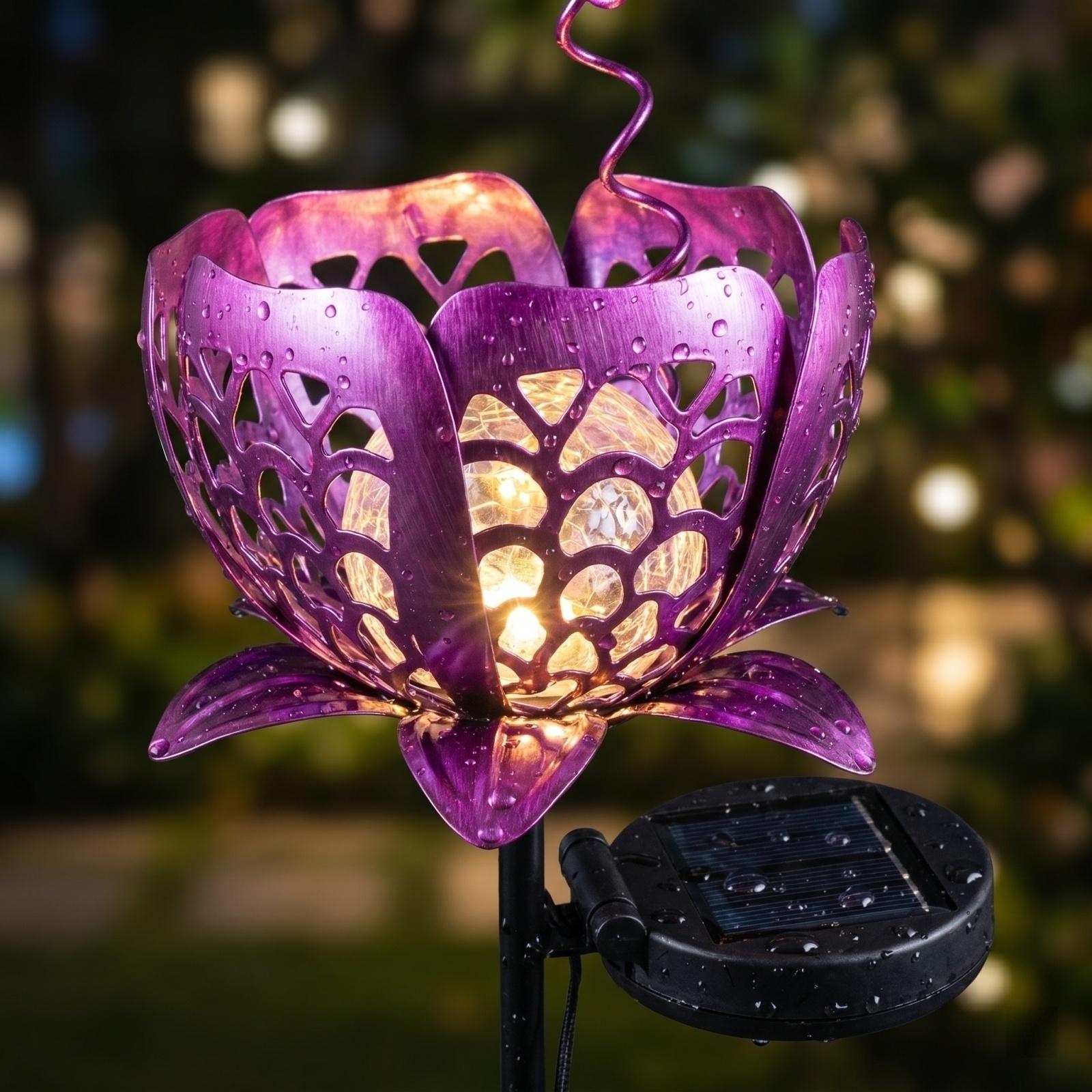 

Outdoor Solar Garden Light Flower Shape Lawn Stake Lamp Metal Butterfly Design Decorative Landscape Lighting for Yard Patio Pathway one size фіолетовий