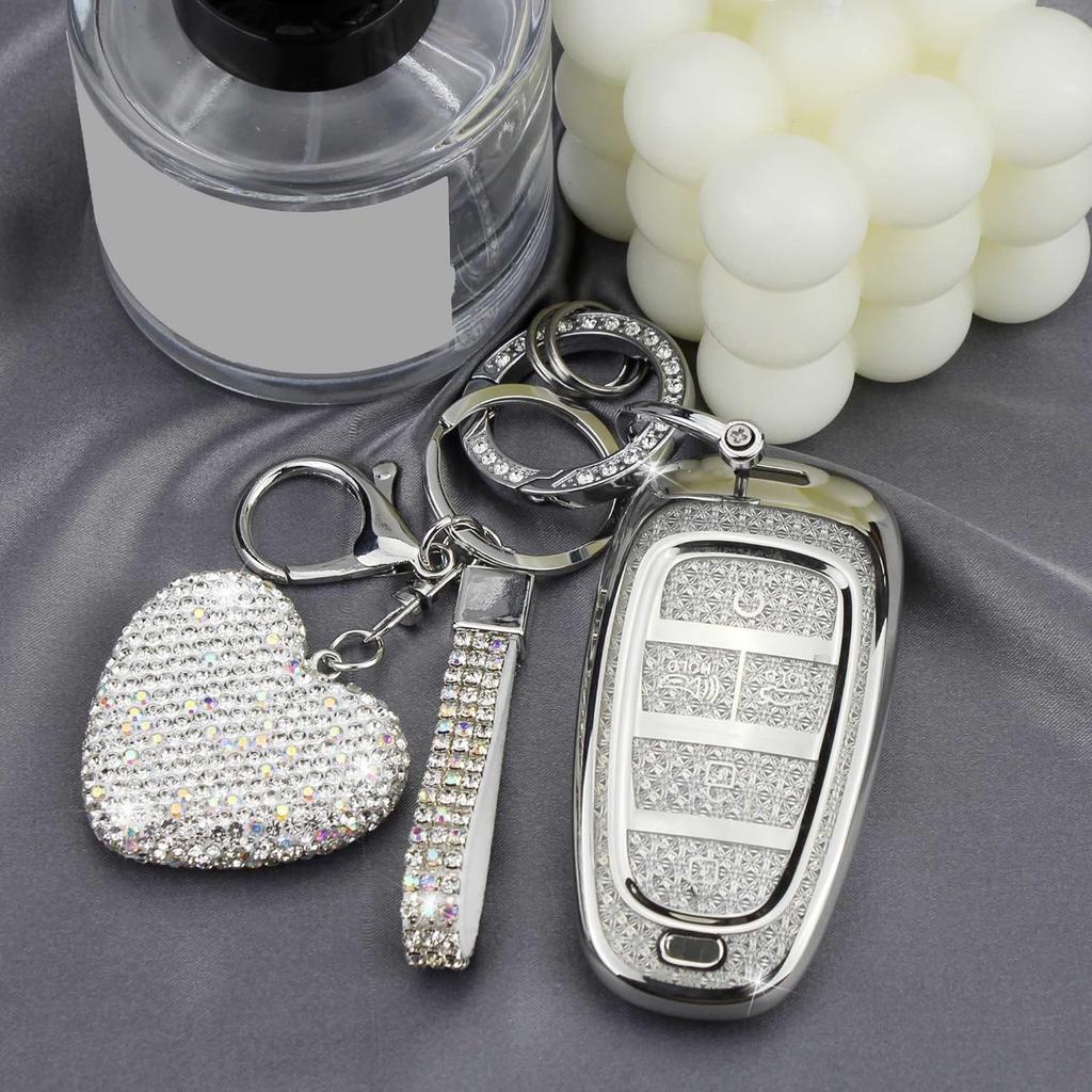 Key Fob Cover With Diamond Keychain Fit For Hyundai Car Key Holder Case Compatible With Hyundai     Sonata Santa Fe Tucson Smart Remote Key
