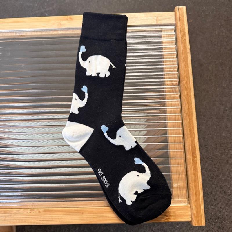 

Женские весенне-осенние новые модные простые носки-гольфы с рисунком слона и сердечка 1 pair чёрный