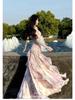 Purple Floral Ruffle Strap Seaside Vacation Dress
