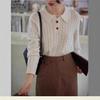 French Retro Wool Cable Knit Lapel Sweater - Women's Autumn Winter Cashmere Polo Collar Top