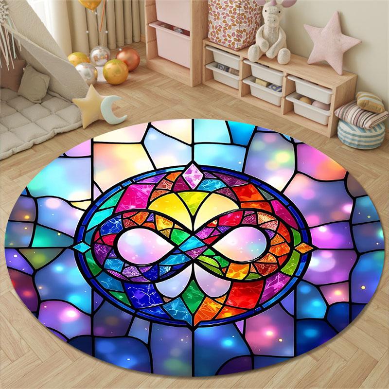 Boho Round Gothic Multicolor Carpet, Non-Slip Floor Mat for Living Room