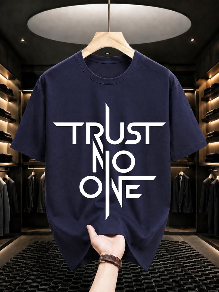 2026 New Arrival 100 Cotton Tshirt Trust No One Blade Geometric Font Print Techwear Crew Neck Casual Short Sleeve Tee