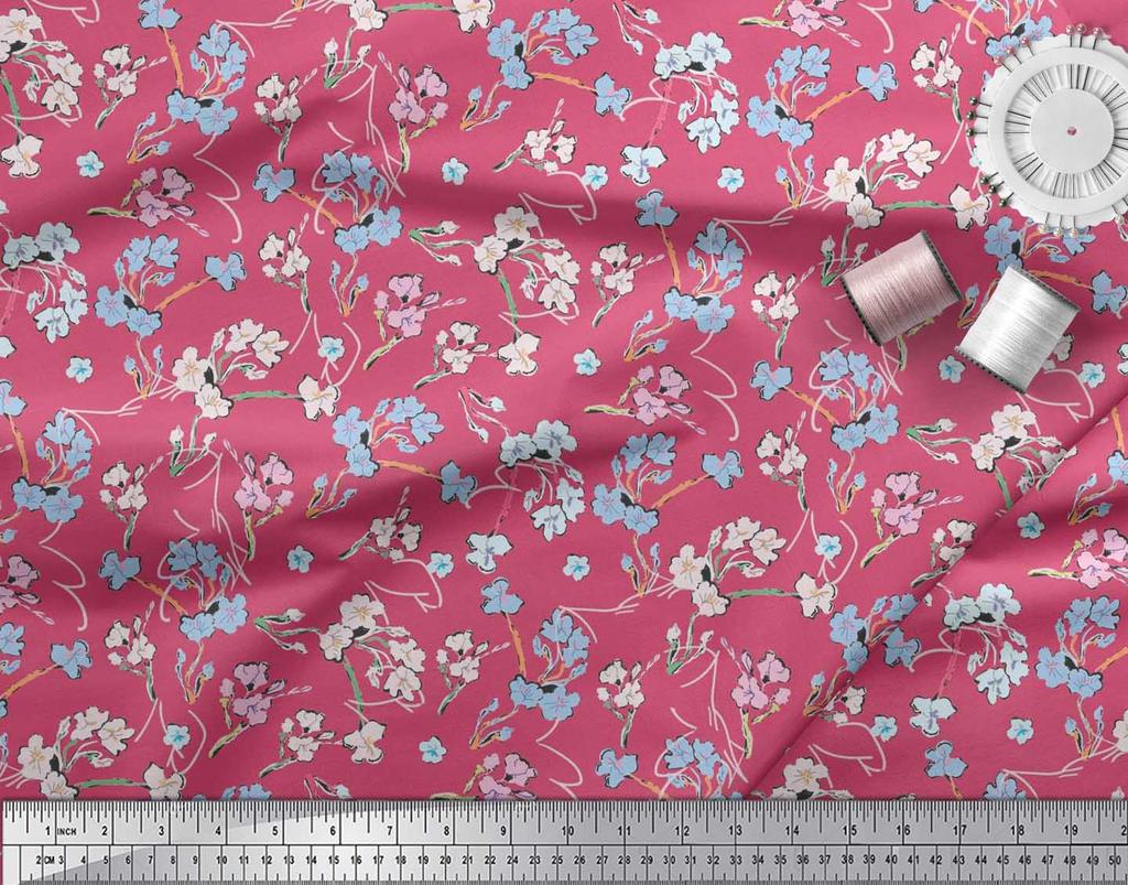 Soimoi Japan Crepe Satin Fabric Artistic Floral Print Fabric by metre 42 Inch