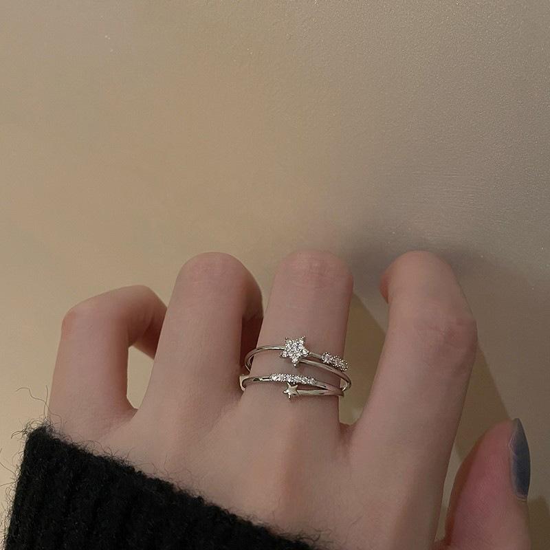 Star Zir*****Pen Ring Women'S Niche Design Sense High-Grade Little Finger Tail Ring Year Index Finger Ring