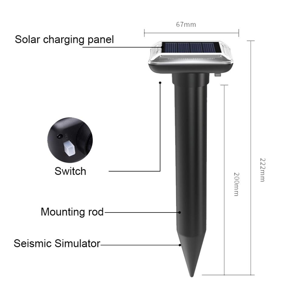 Outdoor Solar Ultrasonic Animal Repeller Waterproof Rat Deterrent Black Pest Control Device for Yard, Patio and Farm