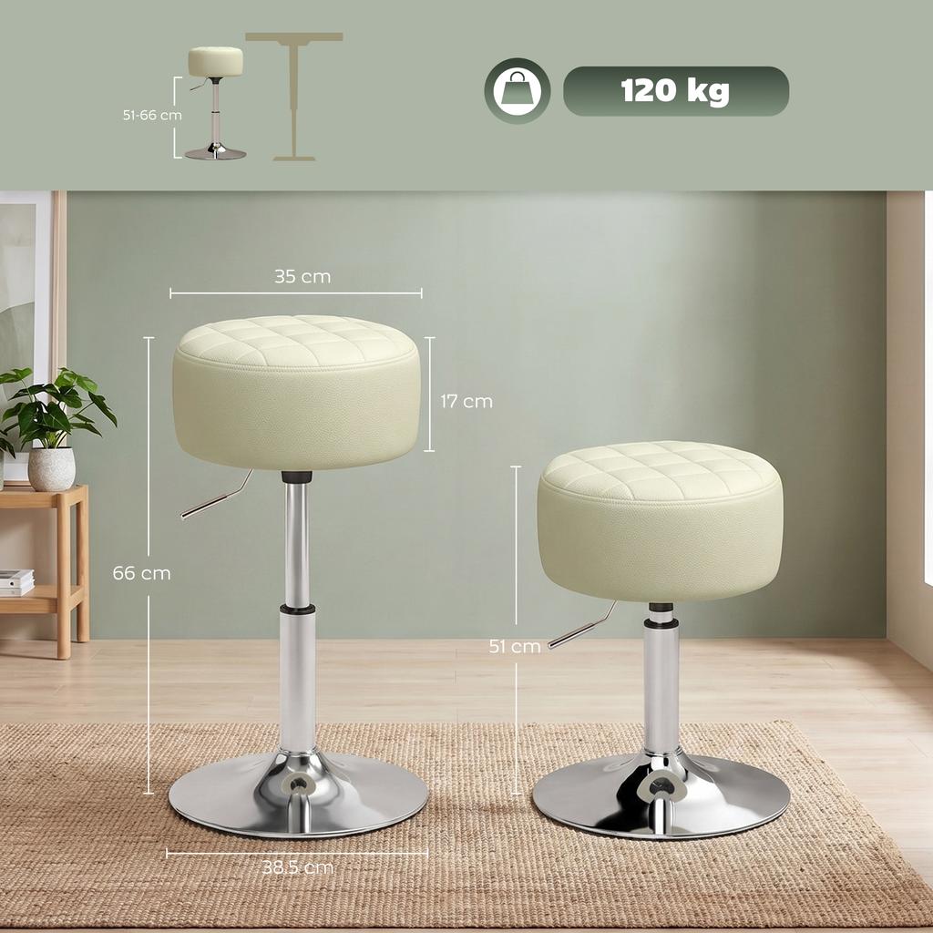 PU Leather Bar Stool with Adjustable Height. 360 Swivel and Soft Seat. White