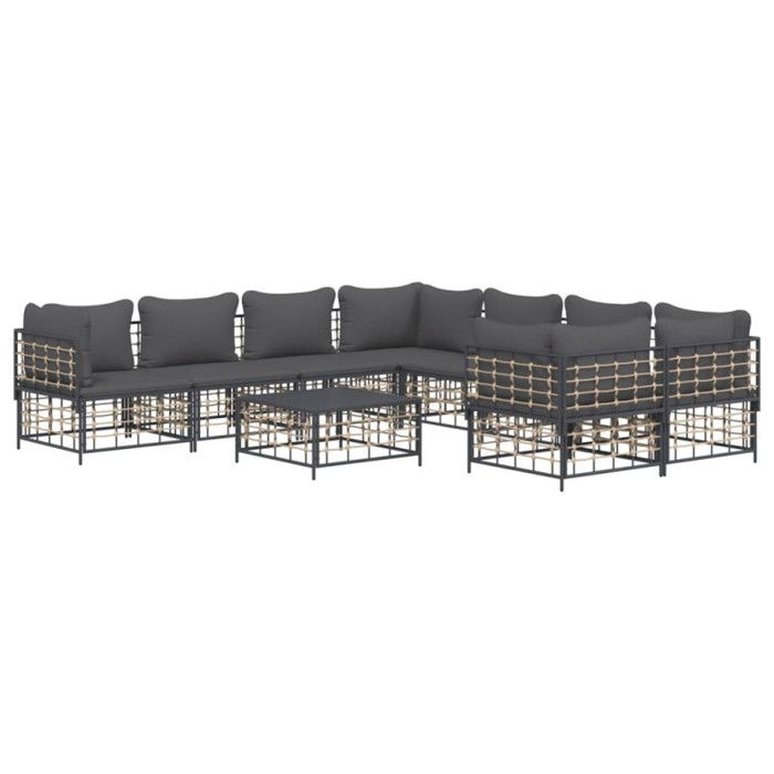 VidaXL Salon de jardin 9 pcs avec coussins anthracite résine tressée, ensemble de salon, ensemble de salon d'extérieur, 3186811