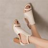 Fashion Sandals Women's 2025 Summer Hollow Middle-heeled Roman Shoes Beige Female Casual Peep Toe Back Zipper Sapatos Femininos 31-48