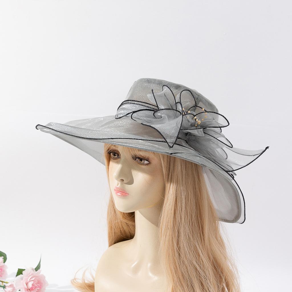 New French organza mesh flower hat summer fashion trendy brand sunscreen sunshade big eaves hat retro elegant millinery hat