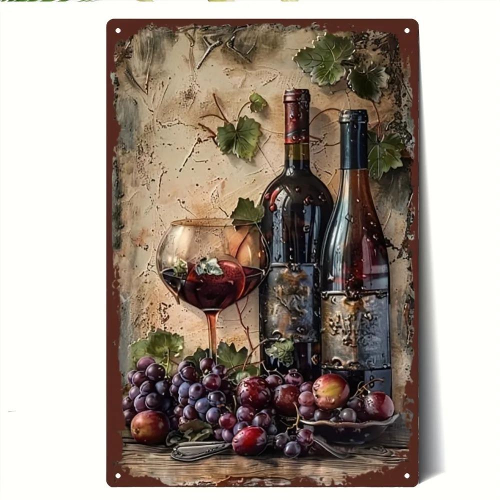 Vintage Metal Sign Plaque 2D Iron Painting Wall Art 20x30cm Wine Bottle Decor