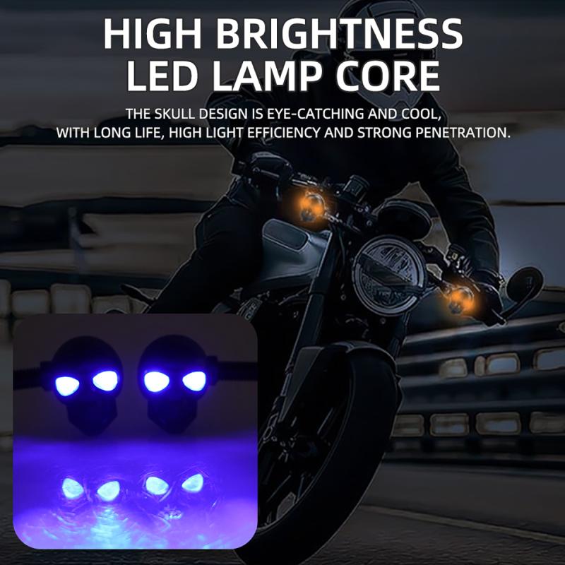 2Pcs Motorcycle Led Skull Shape Waterproof Turn Light Auxiliary Headlights Scooter Driving For Racer Spotlight