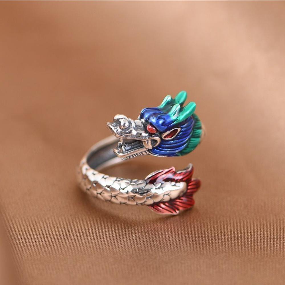 Dragon and Phoenix Chengxiang Enamel Color Ring Men's and Women's Rings Retro Style Guochao Personality High-end Domineering Handicraft Opening