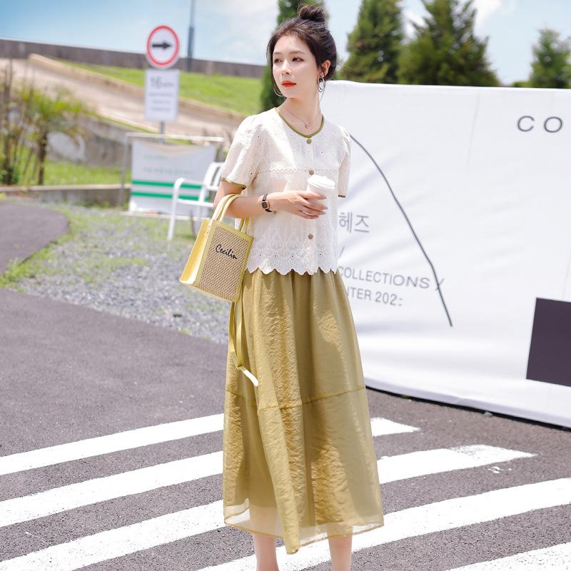 

Свежее летнее французское платье с коротким рукавом для женщин: Шикарный, Молодящий Комплект-Двойка в Гонконгском Стиле XXL бежевый/слоновая кость