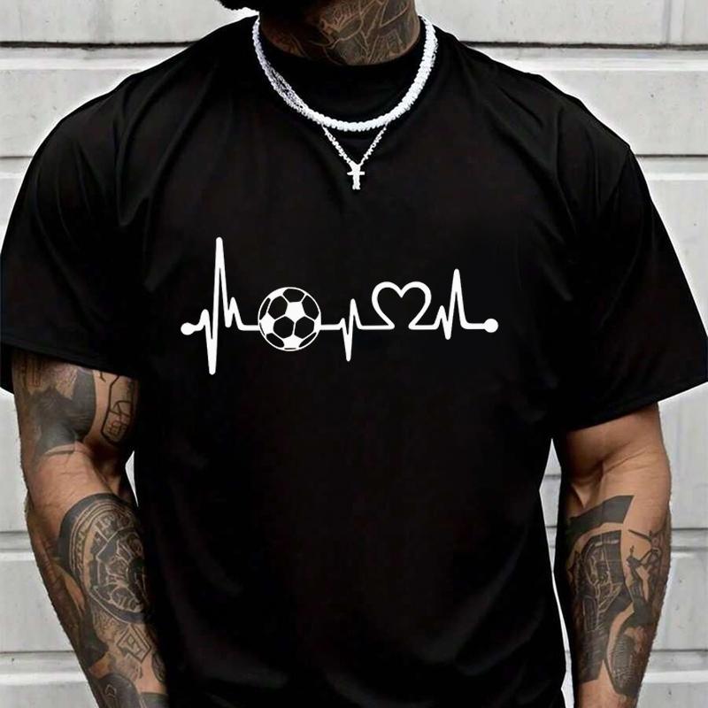 Soccer Heartbeat Print Creative Print T Shirt Summer Short-sleeved Casual Tee Men Women Streetw