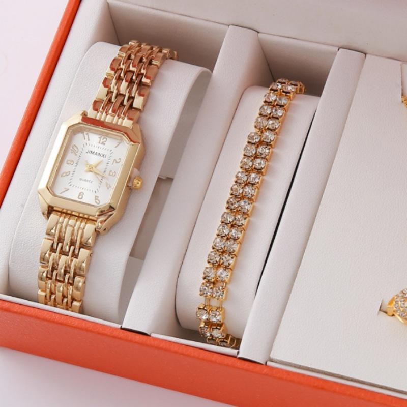 Women'S Watch New Women'S Diamond Dial Quartz Watch Square Dial Bracelet Set 6Pcsset Popular