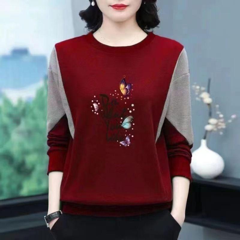 Pure Cotton Long Sleeves T-Shirt Women's Spring & Fall 2025 New Arrival Middle-Aged Ladieswear Sweatshirt Loose plus Size Slim-Fit Top Bottoming Shirt