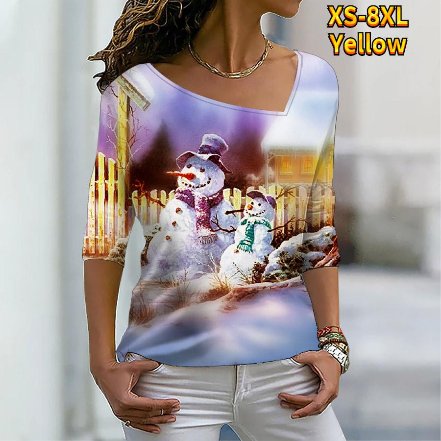 

Женские топы Футболка Рождественский снеговик Блестящая роспись Толстовка с v-образным вырезом Уличная одежда Графика Абстрактная живопись Повседневная XS-8XL 4XL