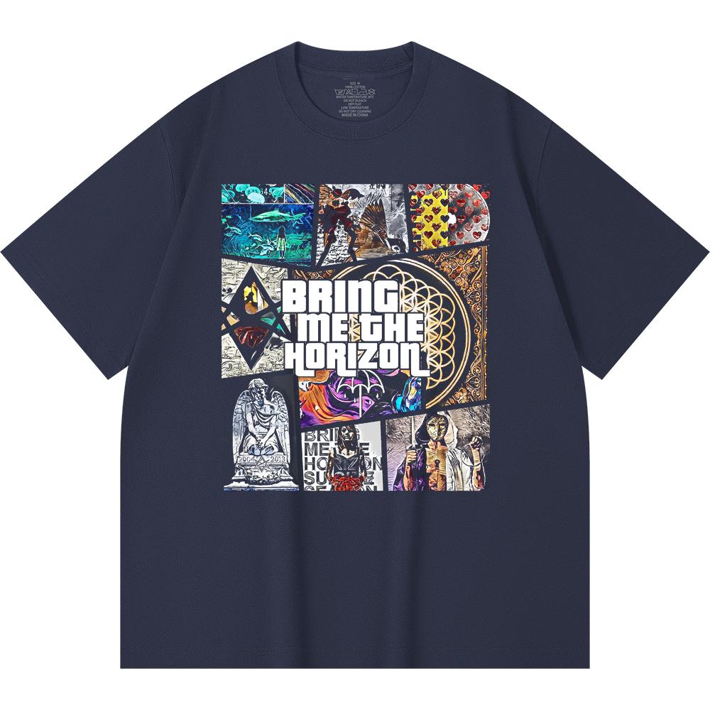 230 g/m² 100% katoenen heavy metal T-shirt met rockband- en popmuziekprint, unisex T-shirt van zwaar katoen.