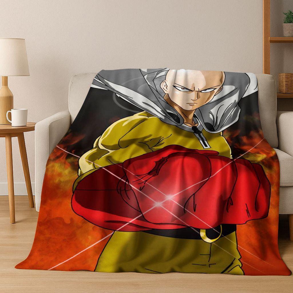 Anime One Punch Man Saitama Cartoon Cartoon Flannel Blanket,Cozy Soft Throw Blanket for Home Bedroom Bed Sofa Picnic Cover Kids