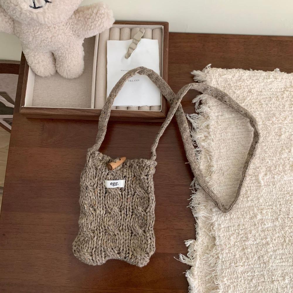 Horn Toggle Button Knitted Cellphone Pouch Simple Crossbody Bag Crochet Shoulder Bag  Students