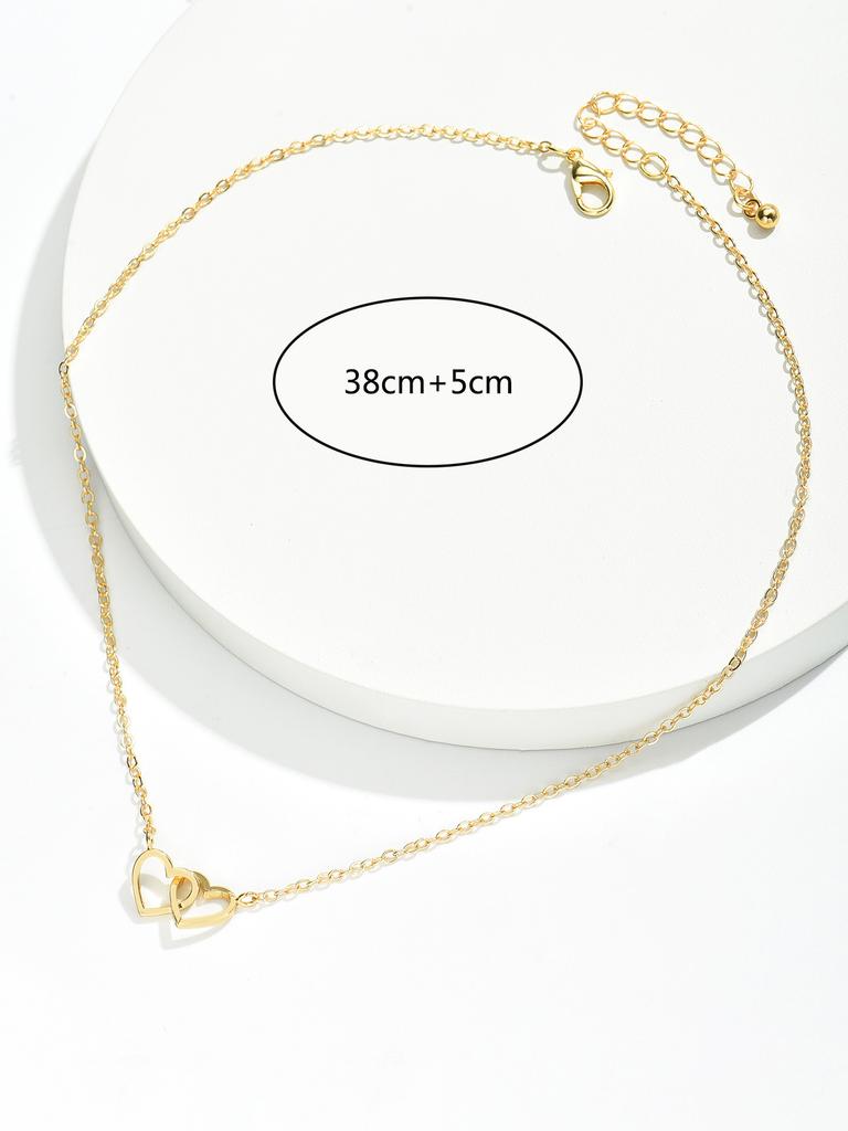 Winzige Süße Doppelhohlherz-Kettenhalskette Damenmode Liebeshalskette Valentinstag Zirkon für Frauen