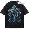 Unisex Washed Black Vintage Tshirt One Punch Man Saitama Genos Highquality Fabric for Home Leisure Travel Shopping
