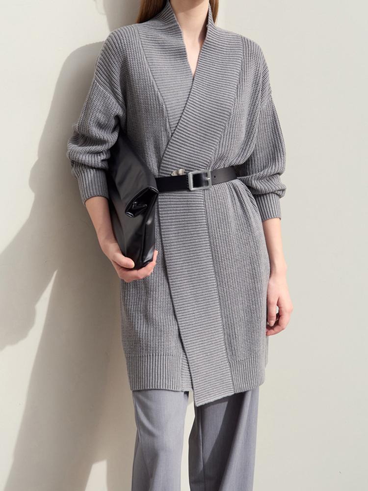 Women Cardigan Autumn New Casual V-neck Button Solid Coat with Belt Fashion Loose Long Sleeve Female Top Winter