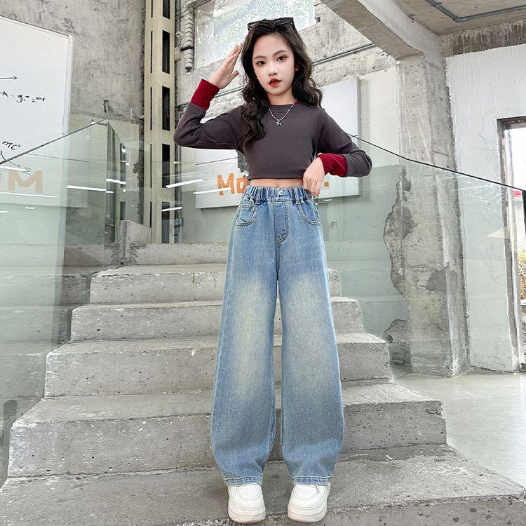 Girls' Loose Wide-Leg Jeans - Spring/Autumn 2025 Fashionable Children's Trousers